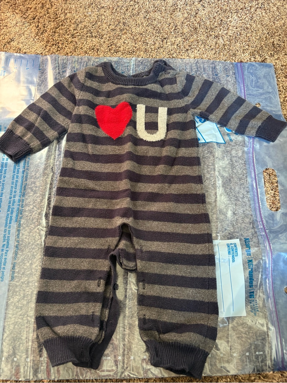 GAP Navy and Gray Striped Knit One-Piece with Red Heart